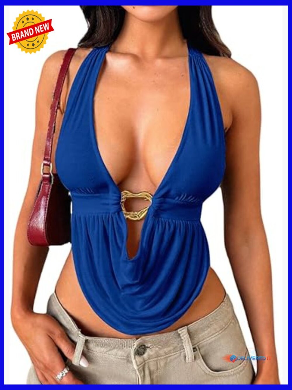Y2K Halter Crop Top Sleeveless Tie Back V Neck Going Out Top Summer Party